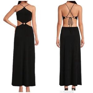 GIANNI BINI Black Kent Cutout Halter Maxi Dress Backless Sexy Size‎ Medium New